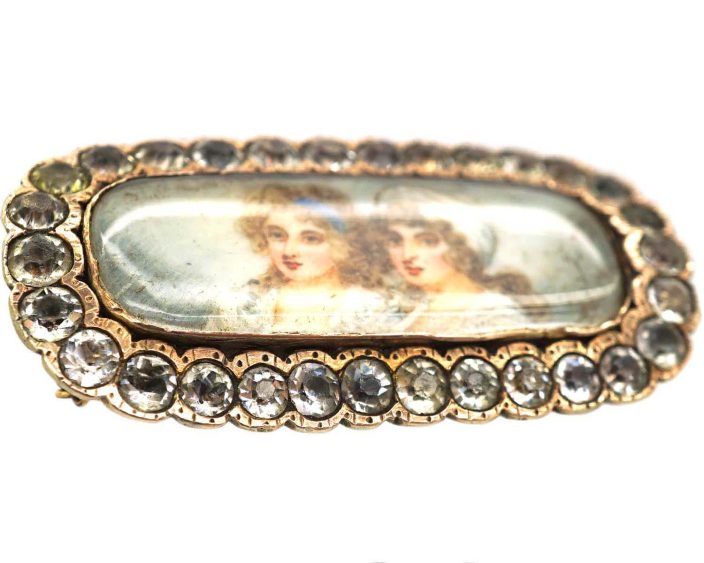 Georgian Silver & Paste Brooch with Double Portrait of Two Young Girls