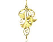 Art Nouveau 18ct Gold & Enamel Pendant with Natural Baroque Pearl Drops