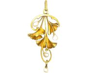 Art Nouveau 18ct Gold & Enamel Pendant with Natural Baroque Pearl Drops