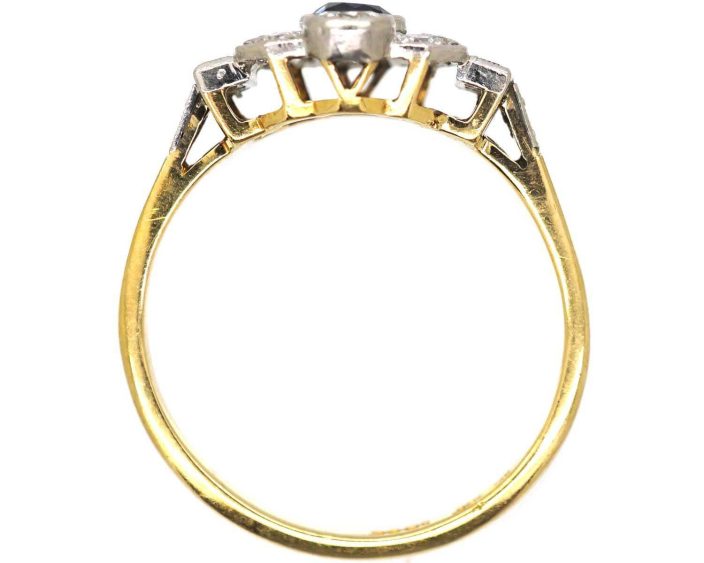 Art Deo 18ct Gold & Platinum Geometric Ring set with Sapphires & Diamonds