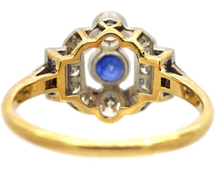 Art Deo 18ct Gold & Platinum Geometric Ring set with Sapphires & Diamonds