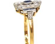 Art Deo 18ct Gold & Platinum Geometric Ring set with Sapphires & Diamonds