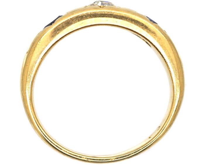 Victorian 18ct Gold, Three Stone Sapphire & Diamond Gypsy Ring
