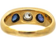 Victorian 18ct Gold, Three Stone Sapphire & Diamond Gypsy Ring