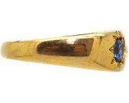 Victorian 18ct Gold, Three Stone Sapphire & Diamond Gypsy Ring