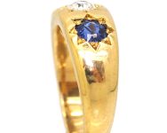 Victorian 18ct Gold, Three Stone Sapphire & Diamond Gypsy Ring