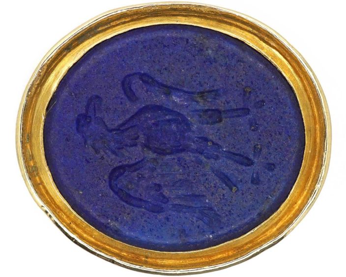 Victorian 18ct Gold Signet Ring with Lapis Lazuli Intaglio of an Eagle