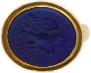 Victorian 18ct Gold Signet Ring with Lapis Lazuli Intaglio of an Eagle