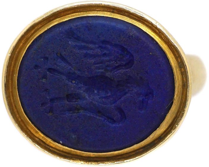 Victorian 18ct Gold Signet Ring with Lapis Lazuli Intaglio of an Eagle