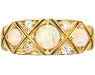 Victorian 18ct Three Stone Cabochon Opal & Diamond Ring