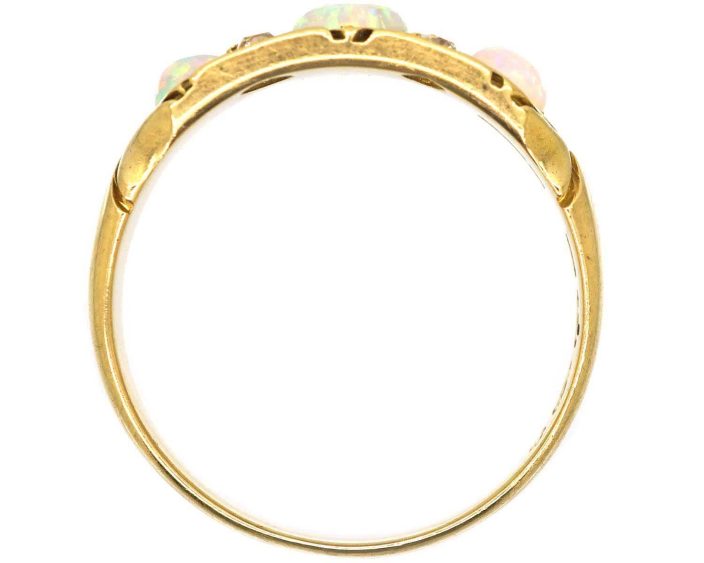 Victorian 18ct Three Stone Cabochon Opal & Diamond Ring