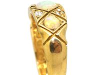 Victorian 18ct Three Stone Cabochon Opal & Diamond Ring