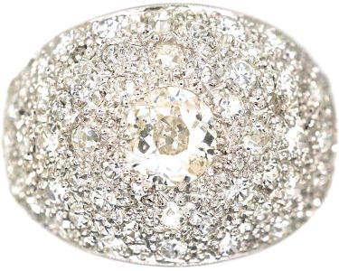 French Art Deco Platinum Large Diamond Bombè Ring
