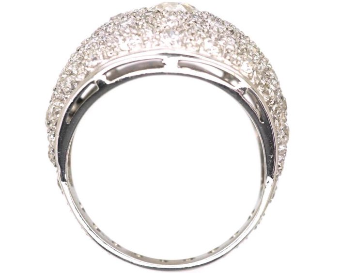 French Art Deco Platinum Large Diamond Bombé Ring