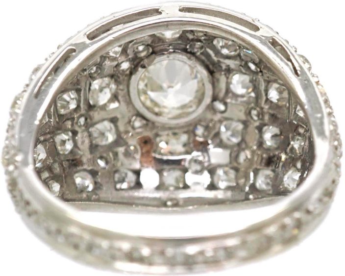 French Art Deco Platinum Large Diamond Bombé Ring