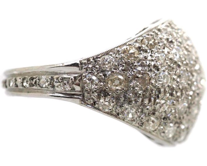French Art Deco Platinum Large Diamond Bombé Ring