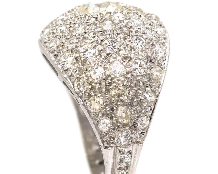 French Art Deco Platinum Large Diamond Bombé Ring