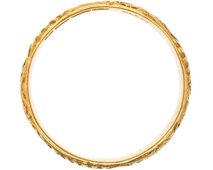 Victorian 18ct Gold Wedding Ring Engraved with Hearts & Ferns