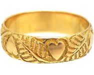 Victorian 18ct Gold Wedding Ring Engraved with Hearts & Ferns