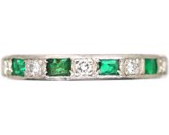 Art Deco 18ct White Gold Eternity Ring set with Emeralds & Diamonds