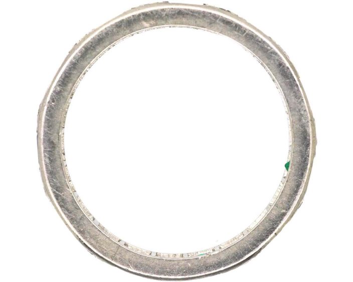 Art Deco 18ct White Gold Eternity Ring set with Emeralds & Diamonds