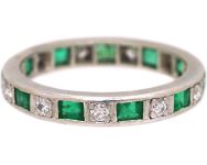 Art Deco 18ct White Gold Eternity Ring set with Emeralds & Diamonds