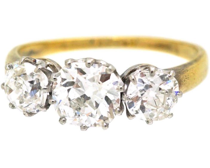 Edwardian 18ct Gold & Platinum, Three Stone Diamond Ring