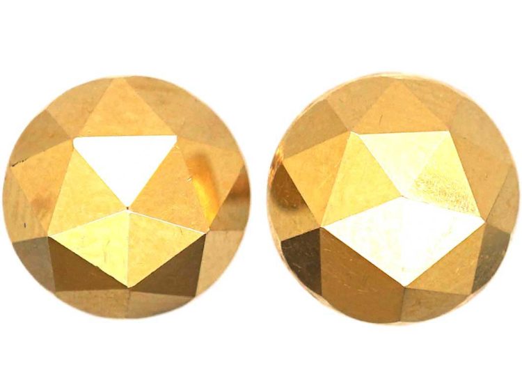19th Century French 18ct Faceted Gold Stud Earrings
