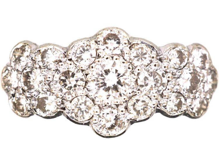 Edwardian 18ct Gold & Platinum Triple Cluster Diamond Ring
