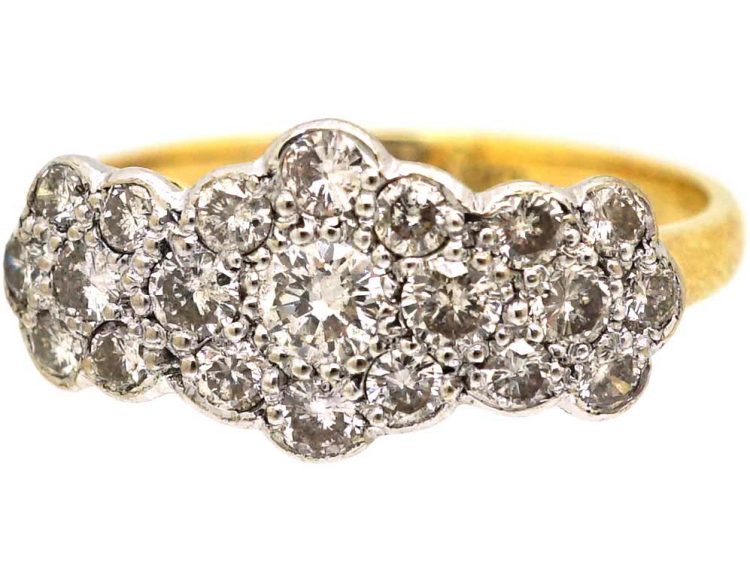 Edwardian 18ct Gold & Platinum Triple Cluster Diamond Ring