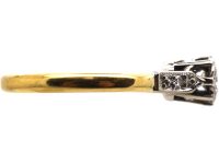 中古 18K 金与铂金钻石单石戒指，肩部镶钻