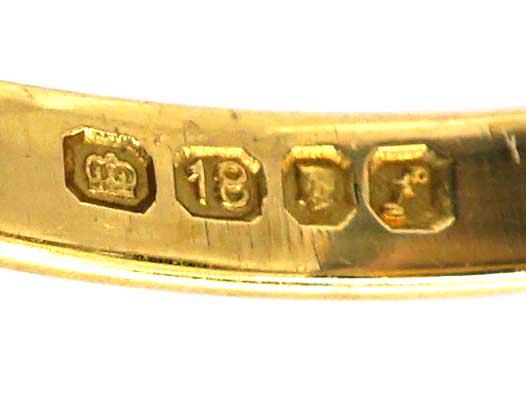 中古 18K 金与铂金钻石单石戒指，肩部镶钻