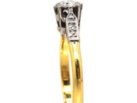 中古 18K 金与铂金钻石单石戒指，肩部镶钻