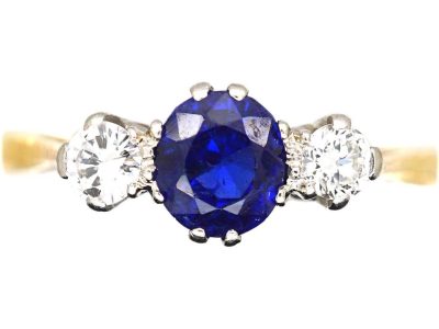 Early 20th Century 18ct Gold & Platinum Sapphire & Diamond Three Stone Ring