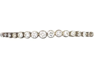 Early 20th Century 18ct Gold & Platinum Narrow Diamond Set Bangle