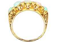 维多利亚时代18K 金五石欧泊钻石雕刻半环戒指