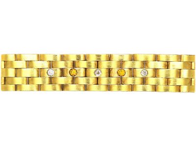Early 20th Century 14ct Gold Brick Link Bracelet set with Yellow & White Diamonds