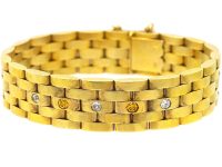 20世纪早期14K 金砖形链节手链，镶黄色及白色钻石
