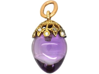 Early 20th Century 14ct Gold, Amethyst, Natural Split Pearl & Rose Diamond Russian Egg