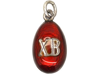 Early 20th Century Silver, Red Enamel & Rose Diamond Russian Easter Egg