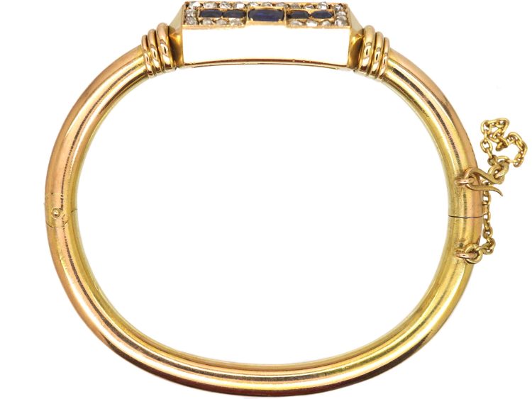 Early 20th Century Russian 14ct Gold Bangle set with Rubies, Sapphire & Rose Diamonds