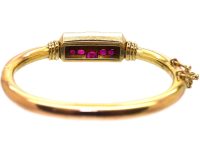 Early 20th Century Russian 14ct Gold Bangle set with Rubies, Sapphire & Rose Diamonds