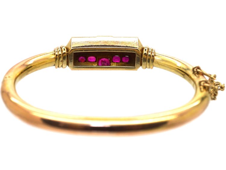 Early 20th Century Russian 14ct Gold Bangle set with Rubies, Sapphire & Rose Diamonds
