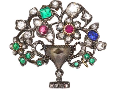 Georgian Silver & Gold Gem Set Giardinetti Brooch