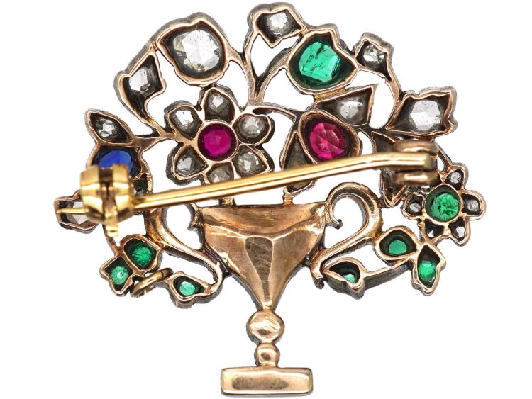 Georgian Silver & Gold Gem Set Giardinetti Brooch
