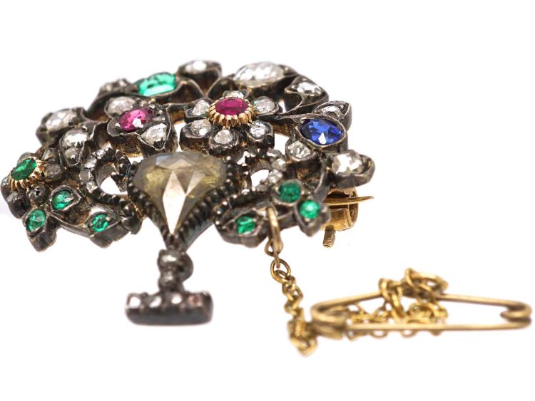 Georgian Silver & Gold Gem Set Giardinetti Brooch