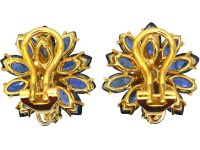 1970s 18ct Gold Flower Earrings set with Sapphires & a Diamond