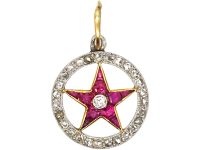 Art Deco 18ct Gold & Platinum Small Circle & Star Pendant by Cartier