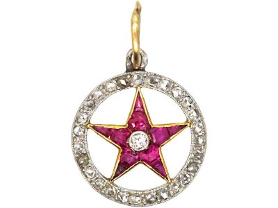 Art Deco 18ct Gold & Platinum Small Circle & Star Pendant by Cartier