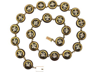 Victorian Pique Necklace with Gold & Silver Inlay